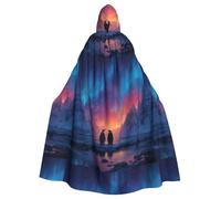 XBKGOHA Penguin Under The Aurora Printed Halloween Adult Hooded Cape Cloak No Zipper, Comfortable For Costume Parties