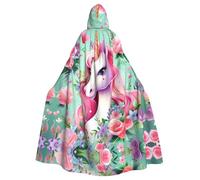 XBKGOHA Pink Unicorn Printed Halloween Adult Hooded Cape Cloak No Zipper, Comfortable For Costume Parties