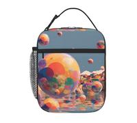XBKGOHA Portable Insulated Lunch Bag A Colorful Bubble World Printed Reusable Lunch Bag Durable for Men and Women