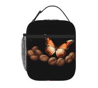 XBKGOHA Portable Insulated Lunch Bag Butterfly on Coffee Beans Printed Reusable Lunch Bag Durable for Men and Women