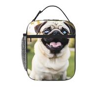 XBKGOHA Portable Insulated Lunch Bag Funny Happy Pug Dog Printed Reusable Lunch Bag Durable for Men and Women