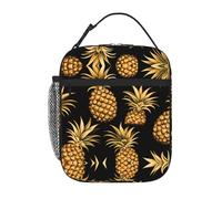 XBKGOHA Portable Insulated Lunch Bag Golden Pineapple Background Printed Reusable Lunch Bag Durable for Men and Women