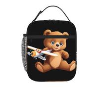 XBKGOHA Portable Insulated Lunch Bag Little Bear Holding a Model Airplane Printed Reusable Lunch Bag Durable for Men and Women