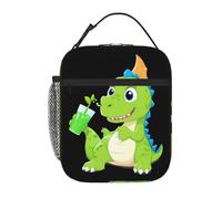 XBKGOHA Portable Insulated Lunch Bag Little Dinosaur Drinking a Drink Printed Reusable Lunch Bag Durable for Men and Women