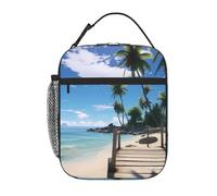 XBKGOHA Portable Insulated Lunch Bag Paradise Beach Palm Trees Printed Reusable Lunch Bag Durable for Men and Women