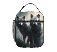 XBKGOHA Portable Insulated Lunch Bag Two Wolves Printed Reusable Lunch Bag Durable for Men and Women