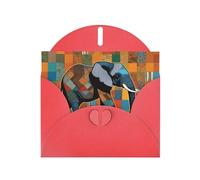 XBKGOHA Red Greeting Card African Elephant Patchwork Printed for Festive Birthday Party Invitation