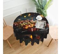 XBKGOHA Round Decorative Tablecloth 60in Fireworks on the skewers Printing for Indoor and Outdoor Use on Round Tables Like Coffee Tables, Dining Tables, and Farm Tables