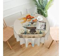XBKGOHA Round Decorative Tablecloth 60in Goldfish in the fountain Printing for Indoor and Outdoor Use on Round Tables Like Coffee Tables, Dining Tables, and Farm Tables