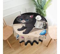 XBKGOHA Round Decorative Tablecloth 60in Kitten on the beach Printing for Indoor and Outdoor Use on Round Tables Like Coffee Tables, Dining Tables, and Farm Tables