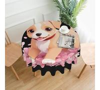 XBKGOHA Round Decorative Tablecloth 60in Puppy in the cherry blossom petals Printing for Indoor and Outdoor Use on Round Tables Like Coffee Tables, Dining Tables, and Farm Tables