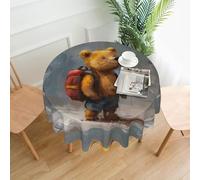 XBKGOHA Round Decorative Tablecloth 60in The little bear traveling around the world Printing for Indoor and Outdoor Use on Round Tables Like Coffee Tables, Dining Tables, and Farm Tables