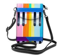 XBKGOHA Small Cell Phone Purse 7.6x4.9in Colorful Piano Keyboard Music Note Printing Leather Crossbody Flap Phone Case For Women, Perfect For Walking, Camping