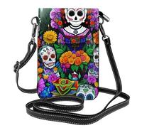 XBKGOHA Small Cell Phone Purse 7.6x4.9in Day Of The Dead Printing Leather Crossbody Flap Phone Case For Women, Perfect For Walking, Camping