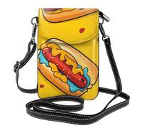 XBKGOHA Small Cell Phone Purse 7.6x4.9in Fun Food Hot Dogs Printing Leather Crossbody Flap Phone Case For Women, Perfect For Walking, Camping Black