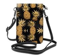 XBKGOHA Small Cell Phone Purse 7.6x4.9in Golden Pineapple Background Printing Leather Crossbody Flap Phone Case For Women, Perfect For Walking, Camping