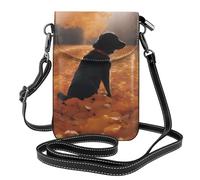 XBKGOHA Small Cell Phone Purse 7.6x4.9in Leaves With Dogs Printing Leather Crossbody Flap Phone Case For Women, Perfect For Walking, Camping