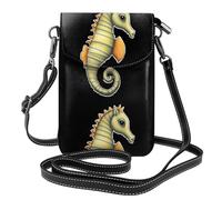 XBKGOHA Small Cell Phone Purse 7.6x4.9in Light Yellow Seahorse Printing Leather Crossbody Flap Phone Case For Women, Perfect For Walking, Camping