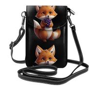 XBKGOHA Small Cell Phone Purse 7.6x4.9in Little Fox Who Loves To Eat Grapes Printing Leather Crossbody Flap Phone Case For Women, Perfect For Walking, Camping
