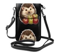 XBKGOHA Small Cell Phone Purse 7.6x4.9in Little Hedgehog Who Loves To Eat Apples Printing Leather Crossbody Flap Phone Case For Women, Perfect For Walking, Camping