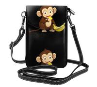 XBKGOHA Small Cell Phone Purse 7.6x4.9in Little Monkey Eating Bananas Printing Leather Crossbody Flap Phone Case For Women, Perfect For Walking, Camping