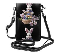 XBKGOHA Small Cell Phone Purse 7.6x4.9in Little Rabbit Decorating Easter Eggs Printing Leather Crossbody Flap Phone Case For Women, Perfect For Walking, Camping Black