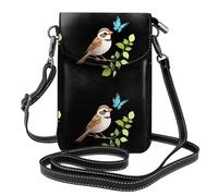 XBKGOHA Small Cell Phone Purse 7.6x4.9in Little Sparrow And Butterfly Printing Leather Crossbody Flap Phone Case For Women, Perfect For Walking, Camping