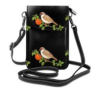 XBKGOHA Small Cell Phone Purse 7.6x4.9in Little Sparrow On Tomato Vine Printing Leather Crossbody Flap Phone Case For Women, Perfect For Walking, Camping