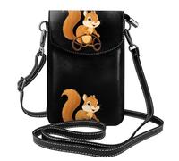 XBKGOHA Small Cell Phone Purse 7.6x4.9in Little Squirrel Running On The Wheel Printing Leather Crossbody Flap Phone Case For Women, Perfect For Walking, Camping