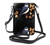XBKGOHA Small Cell Phone Purse 7.6x4.9in Little Swallow With Dead Leaves Printing Leather Crossbody Flap Phone Case For Women, Perfect For Walking, Camping