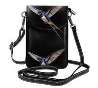 XBKGOHA Small Cell Phone Purse 7.6x4.9in Little Swallows Flying With Wings Spread Printing Leather Crossbody Flap Phone Case For Women, Perfect For Walking, Camping Black