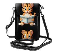 XBKGOHA Small Cell Phone Purse 7.6x4.9in Little Tiger Is Reading Seriously Printing Leather Crossbody Flap Phone Case For Women, Perfect For Walking, Camping