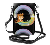 XBKGOHA Small Cell Phone Purse 7.6x4.9in Little Tiger Sitting On A Rainbow Printing Leather Crossbody Flap Phone Case For Women, Perfect For Walking, Camping