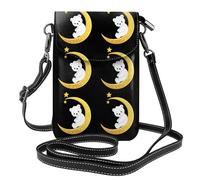 XBKGOHA Small Cell Phone Purse 7.6x4.9in Little White Bear On The Golden Crescent Moon Printing Leather Crossbody Flap Phone Case For Women, Perfect For Walking, Camping