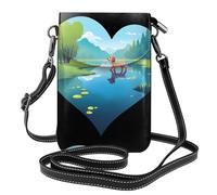 XBKGOHA Small Cell Phone Purse 7.6x4.9in Love Puppy Walking By The Lake Printing Leather Crossbody Flap Phone Case For Women, Perfect For Walking, Camping