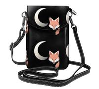 XBKGOHA Small Cell Phone Purse 7.6x4.9in Moon Feather Fox Printing Leather Crossbody Flap Phone Case For Women, Perfect For Walking, Camping