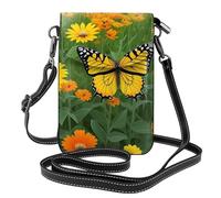 XBKGOHA Small Cell Phone Purse 7.6x4.9in Orange Yellow Butterfly Field Flowers Printing Leather Crossbody Flap Phone Case For Women, Perfect For Walking, Camping