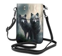 XBKGOHA Small Cell Phone Purse 7.6x4.9in Two Wolves Printing Leather Crossbody Flap Phone Case For Women, Perfect For Walking, Camping