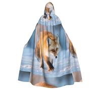 XBKGOHA The Fox Who Stepped On Snow Printed Halloween Adult Hooded Cape Cloak No Zipper, Comfortable For Costume Parties