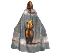 XBKGOHA The Little Bear Traveling Around The World Printed Halloween Adult Hooded Cape Cloak No Zipper, Comfortable For Costume Parties