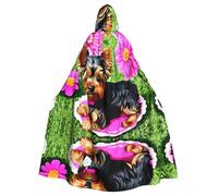 XBKGOHA Yorkie Dog Floral Printed Halloween Adult Hooded Cape Cloak No Zipper, Comfortable For Costume Parties