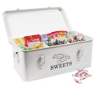 Xbopetda Candy Storage Box, Metal Candy Jar, Food Storage Canister with Safty Lock, 4 Compartments Snack Storage Box, Ideal for Storage Candies, Sugar Cubes, Chocolate & Snacks (Cream White)