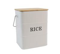 Xbopetda Metal Rice Storage Bin, Square Rice Canister with Lid & Scoop, Sealed Rice Storage Box for Kitchen, Food Storage Container for Rice Flour Soybean Grain Cereal - Cream White