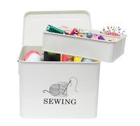 Xbopetda Metal Sewing Box, Sewing Kit Storage Box - 2-Tier Sewing Basket with Removable Tray, Sewing Supplies Organizer, Sewing Storage Box for Scissors, Thread, Pins, Needles & Clips (White)