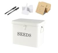 Xbopetda Seed Storage Box Organiser, Metal Garden Seed Tin with Side Handles and Lid, 3 Compartments & Safety Lock Seed Packet Container Seed Storage Container, Gardening Gifts for Gardeners (White)