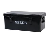 Xbopetda Seed Storage Box Organiser, Metal Garden Seed Tin with Side Handles and Lid, 4 Compartments & Safety Lock Seed Packet Container Seed Storage Container, Gardening Gifts for Gardeners (Black)