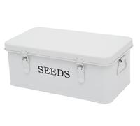 Xbopetda Seed Storage Box Organiser, Metal Garden Seed Tin with Side Handles and Lid, 4 Compartments & Safety Lock Seed Packet Container Seed Storage Container, Gardening Gifts for Gardeners (White)