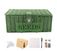 Xbopetda Seed Storage Box Organiser, Poly Wicker Basket Garden Seed Tin with Lid, 4 Compartments & Safety Lock Seed Packet Container Seed Storage Container, Gardening Gifts for Gardeners (Green)
