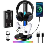 Xbox Headphone Stand with Controller Charger, RGB Xbox Controller Charging Station Headset Stand for Xbox Series X/S/One/One X/One S Charging, Equipped with 1 * 5180mWh Rechargeable Xbox Battery Pack