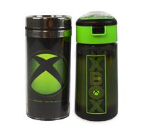 XBOX Water Bottle & Travel Mug Gift Set for Adults & Kids | Gaming Sports Drink 18oz & Stainless Steel Flask 14oz | Black & Green Waterproof Drinking Cups